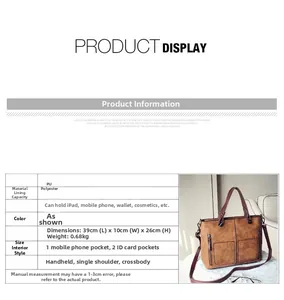 Detail view of brown PU leather tote with adjustable strap and internal storage compartments