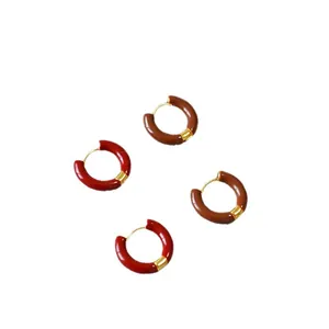 Créoles vintage françaises émaillées rouge et marron avec finition dorée