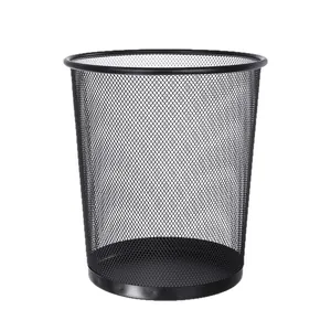 Classic round black metal mesh waste basket for office and home storage solutions