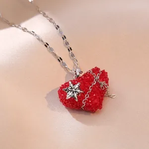 Collier cœur en cristal rouge gothique avec pendentif étoile argenté et chaîne O