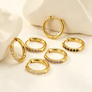 Boucles D Oreilles Créoles Géométriques Acier Inoxydable Doré Zircone Petites Huggie À Charnière Bijoux Pour Femmes
