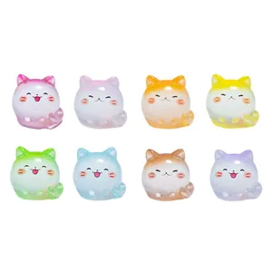 Set of eight colorful luminous cartoon resin cats for desktop and DIY decoration