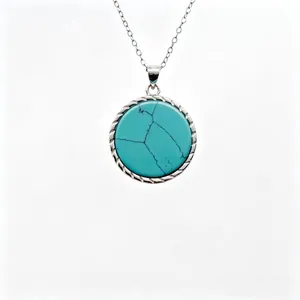 Minimalist S925 sterling silver necklace featuring a round turquoise stone pendant