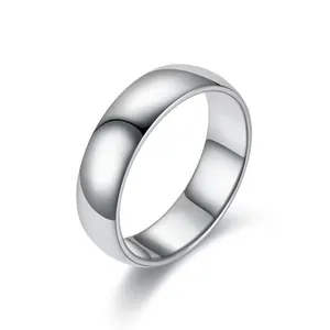 Polished minimalist stainless steel round band ring with mirror-like finish for couples