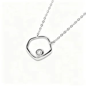 Collier Pendentif Géométrique Irrégulier en Argent Sterling S925 Minimaliste Plaqué Platine avec Strass Bijoux pour Femme