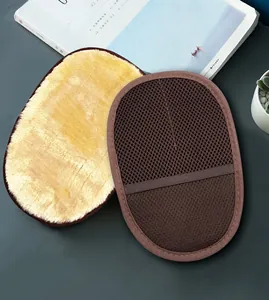 Detailed view showing the plush wool texture and breathable mesh side of the car mitt.