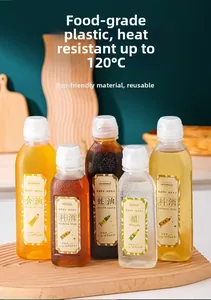 Detailed view of 5-piece squeeze condiment bottles for kitchen oil and sauces