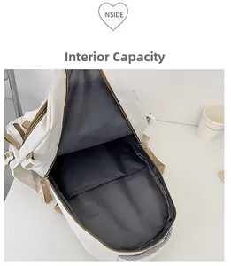 Detailed internal capacity view of white and brown contrast school backpack