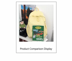 Detail view of large yellow school backpack compared with books for size reference