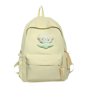 Sac à dos minimaliste en toile jaune clair avec peluche et pompon à franges