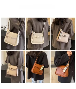 Dettagli della borsa a tracolla minimalista in pelle PU con tracolla decorata con lettere