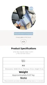 Detailed view of light blue nylon crossbody bag with dimensions 30x10x15CM and 0.07KG weight