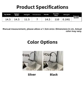 Size chart showing dimensions and specifications for this rhinestone evening handbag