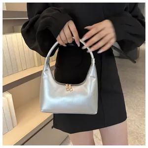 Borsa hobo argento con doppia cerniera mostrata come elegante borsa a mano sottobraccio