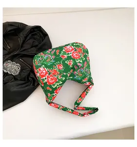 Detailed top view of ethnic floral tote bag made from traditional Chinese peony fabric