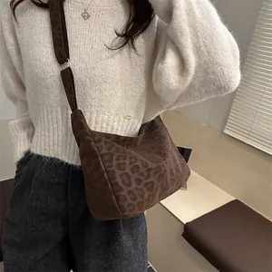 Brown leopard print crescent shoulder bag with adjustable strap for women casual wear