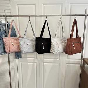Sacs cabas minimalistes en velours côtelé pour femmes en cinq couleurs avec poche zippée