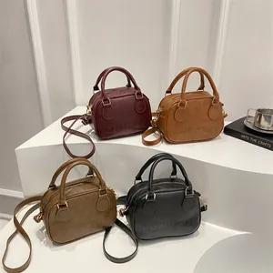 Mode Damen PU-Leder Mini Boston Handtasche Vintage Minimalistische Schale Umhängetasche Street Trend Einfarbige Henkeltasche