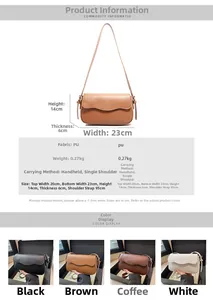 Détails du sac à bandoulière pour femme avec rabat ondulé et dimensions précises