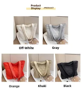 Quilted tote bag detail showing wave texture in off-white, grey, orange, khaki, and black