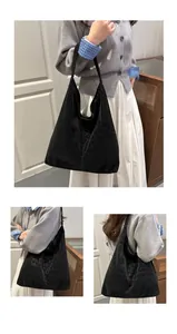 Detailed views of a large black hobo bag with subtle leopard print texture
