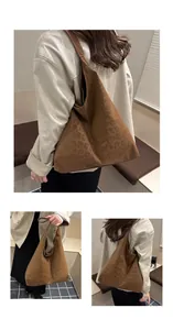 Detail of large leopard print tote bag in brown suede-like material for women