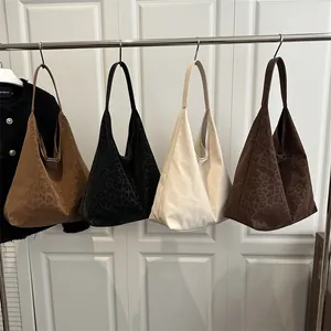 Bolso Tote de Gran Capacidad para Mujer Estampado de Leopardo Ante Sintético Minimalista Bolso de Hombro Suave Moda Diario Hobo