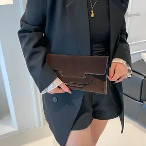 Minimalist Faux Suede Geometric Flap Clutch Bag For Women Elegant Solid Color Envelope Evening Bag Large Capacity Handbag