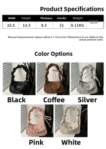 Tabella taglie e colori per borsa con fiocco, manico a pieghe e dettagli metallici