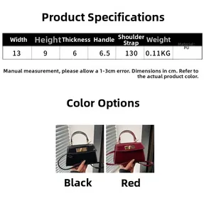Detailed size chart for minimalist PU leather handbag with width 13cm and height 9cm