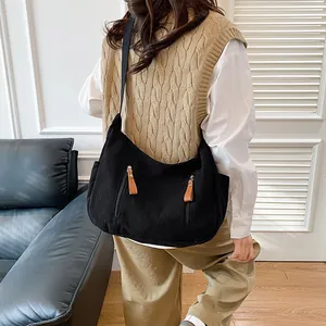 Women's Corduroy Shoulder Bag Large Capacity Casual Hobo Crossbody Bag Retro Simple Tote Bag For Students School Daily