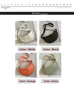 Vista detallada de bolsos de nailon en cuatro colores con una escala de 0 a 20 cm