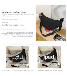Detailed size specifications for the lightweight crescent oxford crossbody bag with strap