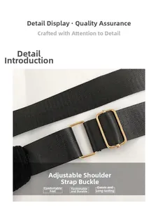Detail of black nylon adjustable shoulder strap with high-quality gold metal buckle