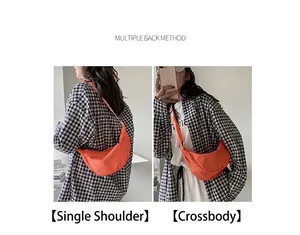 Bolso bandolera de nailon naranja en forma de media luna para hombro y cruzado