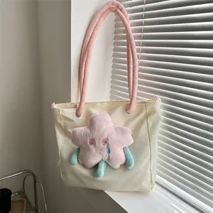 Borsa Tote Oxford da Donna Carina Grande Capacità Ciondolo Stella in Peluche Rosa Borsa a Spalla Casual Scuola Viaggio