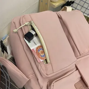 Sac à dos en toile rose pour étudiants avec plusieurs poches et boucle résistante