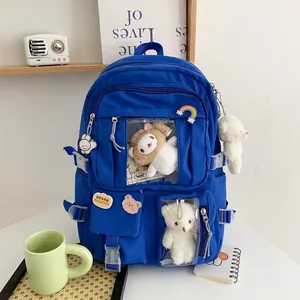 Zaino Scuola Carino Per Ragazze Grande Capacità Poliestere Oxford Tasche Multiple Stile Giapponese Borsa Laptop Con Peluche