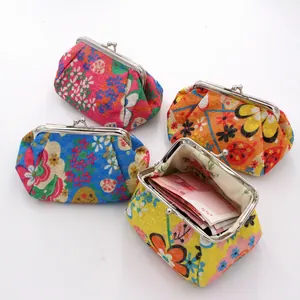 Japanese style floral fabric coin purses with metal clasps in various colors
