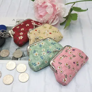 Vintage Floral Cotton Fabric Coin Purse Mini Kiss Lock Frame Money Bag Small Flower Print Pouch For Women Girls