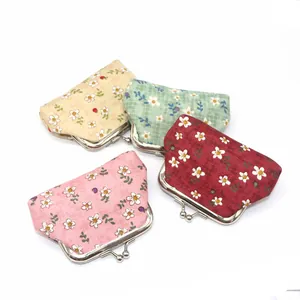 Set of four vintage floral PU leather coin purses with elegant silver metal kiss-lock closure