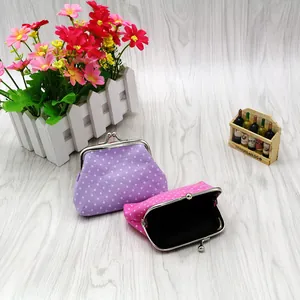 Polka dot fabric coin purse with vintage metal clasp in purple and red cotton material