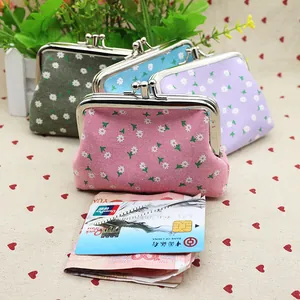 Vintage Bloemen Canvas Portemonnee Kiss Lock Katoen Mini Wallet Kaarthouder Voor Vrouwen Rozenpatroon Kleine Opbergtas