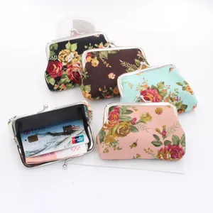 Vintage Floral Canvas Kiss-lock Coin Purse Retro Women Small Wallet Mini Bag For Coins Keys Bank Cards And Party Gifts