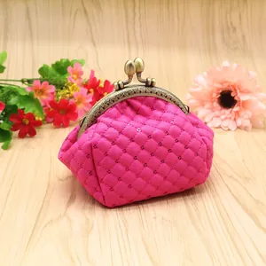 Chic rose red quilted faux leather coin purse with vintage bronze metal frame clasp