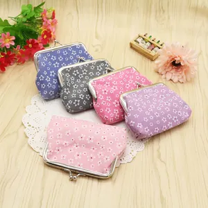 Vintage Floral Cotton Kiss-lock Coin Purse Small Flower Print Canvas Mini Wallet For Women Girls Daily Storage Bag Card Holder