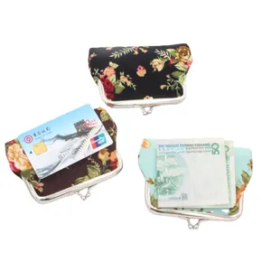 Vintage floral canvas coin purses with metal clasps and multi-color patterns for women