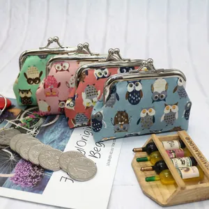 Süße Eule Druck Mini Münzbörse Vintage Kussverschluss Baumwolle Leinwand Kleine Brieftasche Für Kinder Damen Täglich Geschenk