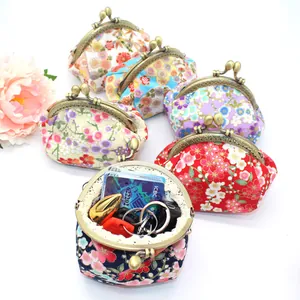 Japanese style floral print coin purse with vintage bronze clasp closure in various colors