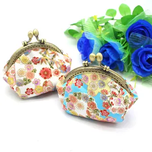 Japanese style floral fabric coin purses with vintage metal clasp and cherry blossom patterns